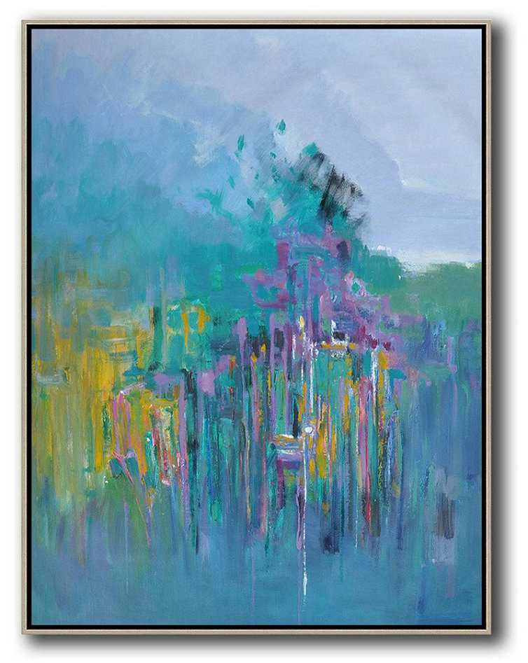 Abstract Landscape Painting,Xl Large Canvas Art Purple Grey,Green,Purple,Yellow